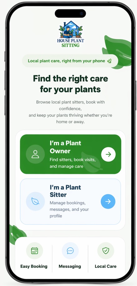 House Plant Sitting app booking screen