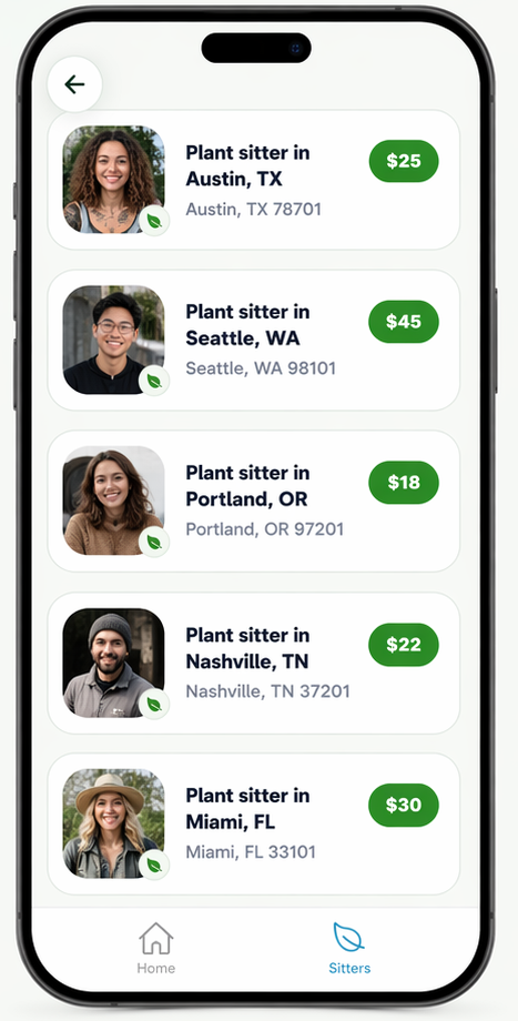 House Plant Sitting app messaging screen
