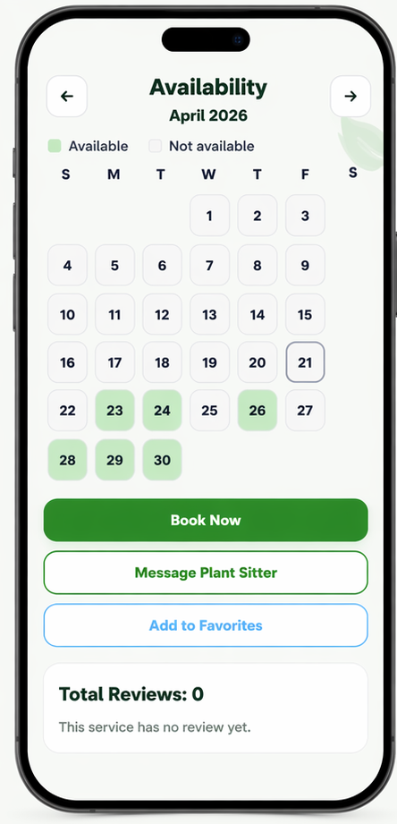 House Plant Sitting app plant care dashboard